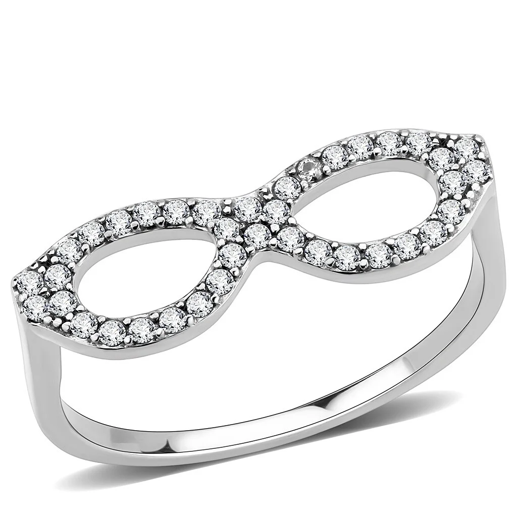 Clear CZ on Sunglasses Eyeglasses Shape Stainless Steel Women Eternity Thin Band
