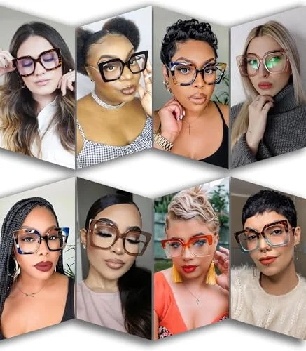 Non-Prescription Trendy Clear-Blue Oversized Eyeglasses 3