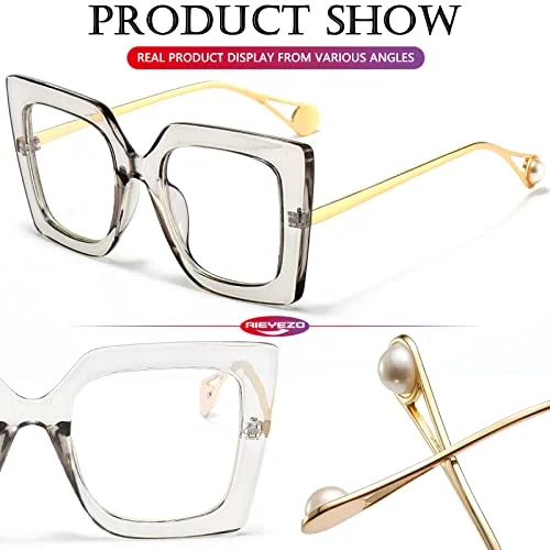 Non-Prescription Trendy Clear-Blue Oversized Eyeglasses 4