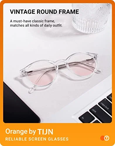 TIJN Blue Light Blocking Glasses Men Women Vintage Thick Round, Blue, Size 2