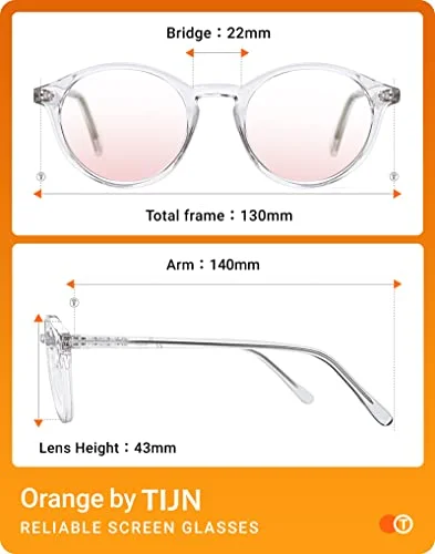 TIJN Blue Light Blocking Glasses Men Women Vintage Thick Round, Blue, Size 4
