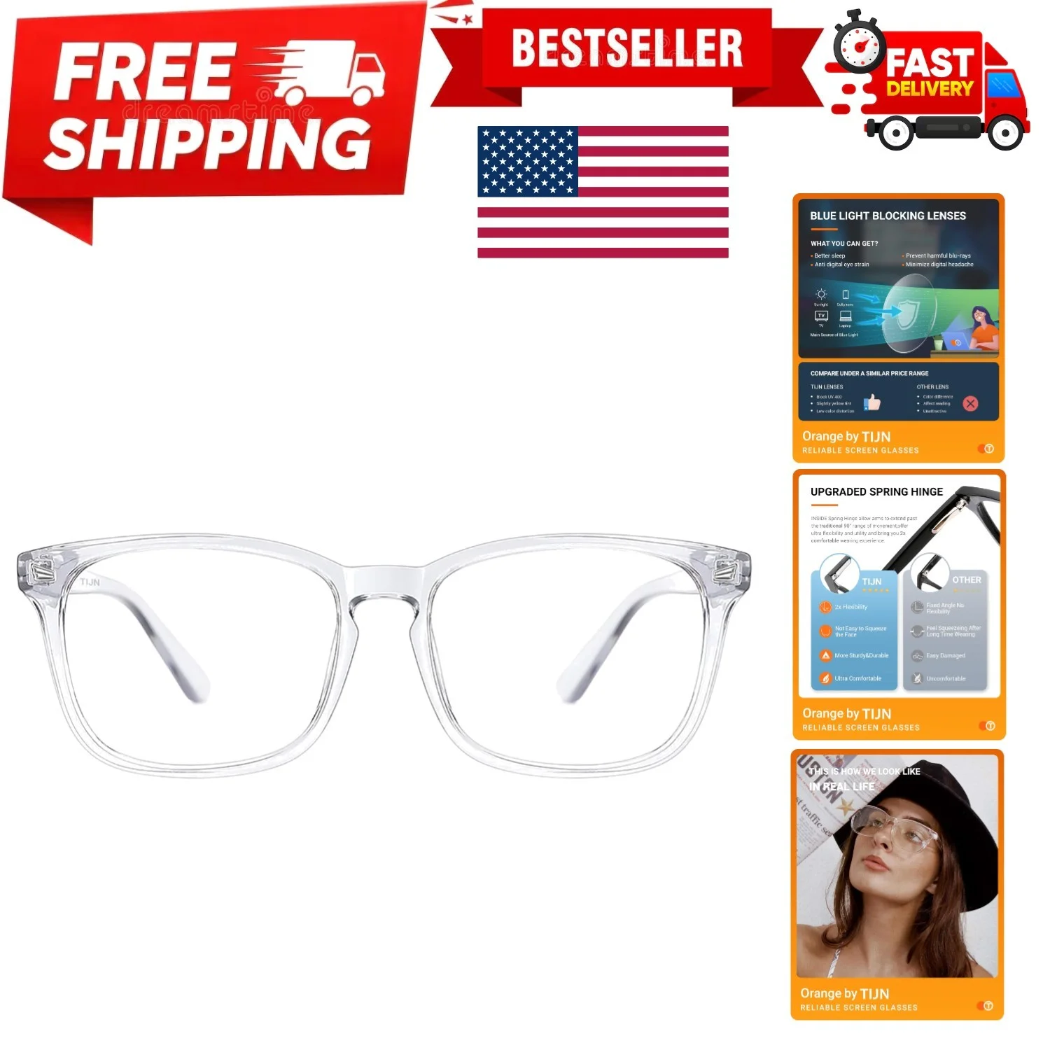 TIJN Blue Light Blocking Tortoise Computer Glasses Thick Round Rim Anti-Strain 3