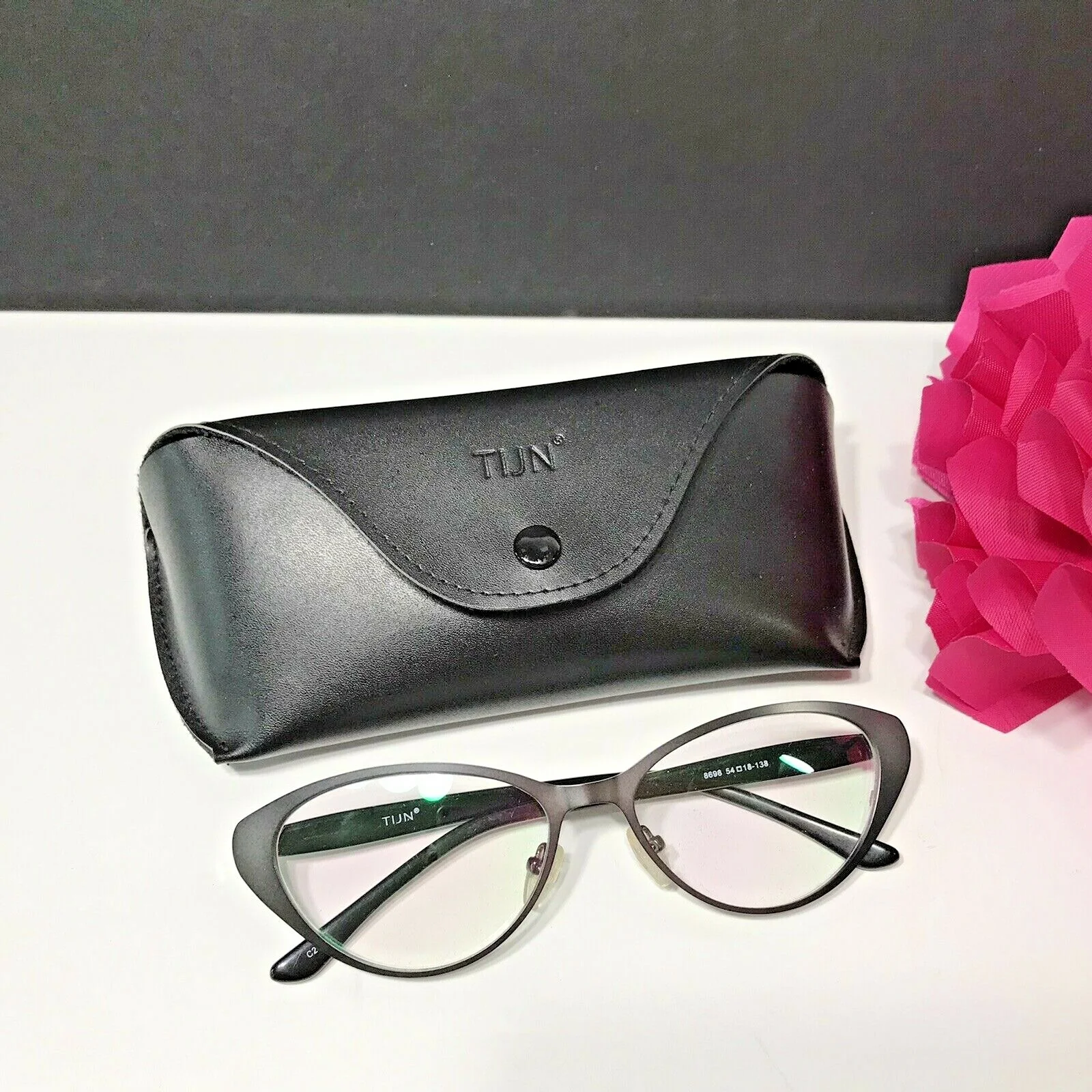 TIJN Eyeglasses Gunmetal Gray Frame Super Trendy Cat Eye w/case #8698 54-18-138